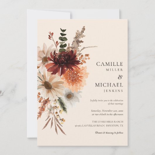 Elegante Fall Floral Wedding Einladung (Vorderseite)