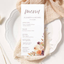 Elegante Fall Floral Wedding Menu Card Menükarte
