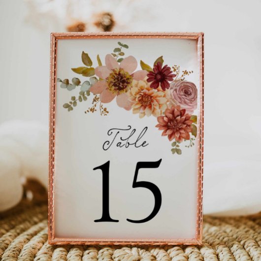 Elegante Fall Floral Wedding Tischnummer Sign