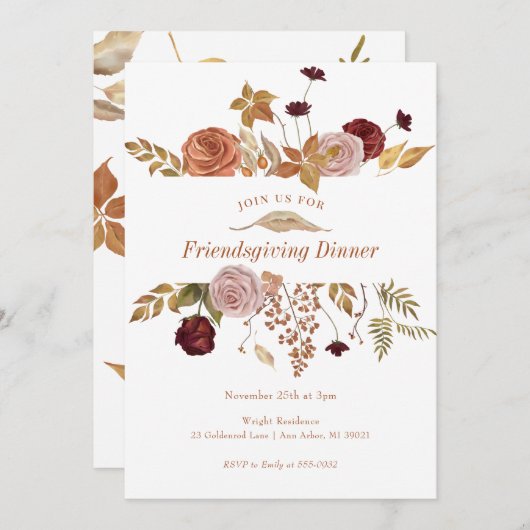 Elegante Fall Floral Woodland Friendsgiving Einladung (Vorne/Hinten)