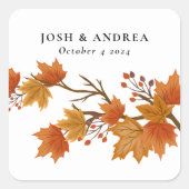 Elegante Fall Foliage Rustische Verlobung Hochzeit Quadratischer Aufkleber (Vorderseite)