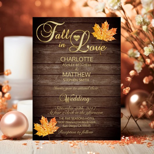 Elegante FALL in LIEBE Rustikale Holzhochzeit Einladung