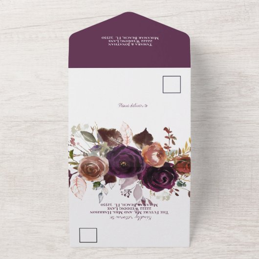 Elegante Fall Lila Champagne Rust Floral Wedding All In One Einladung (Außenbereich)