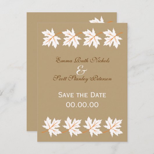Elegante Fall Maple Leaf Save the Date Postkarte (Vorne/Hinten)