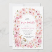 Elegante Fall Pink Pumpkin Floral Girl Babydusche Einladung (Vorderseite)