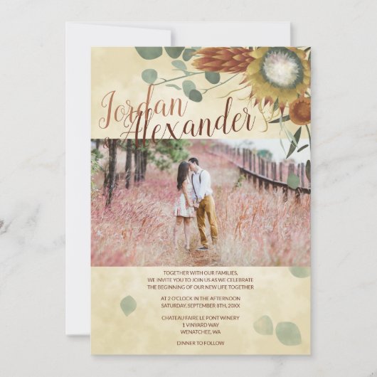 Elegante Fall Proteas Hochzeit Einladung (Vorderseite)