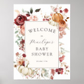 Elegante Fall Pumpkin Floral Baby Dusche Willkomme Poster (Vorne)