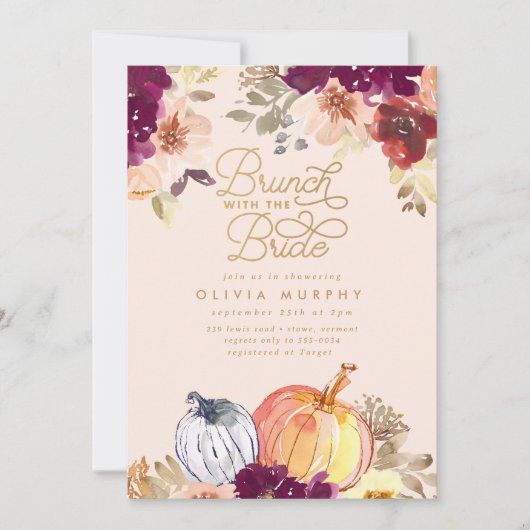 Elegante Fall Pumpkin Floral Brautparty Brunch Einladung (Vorderseite)