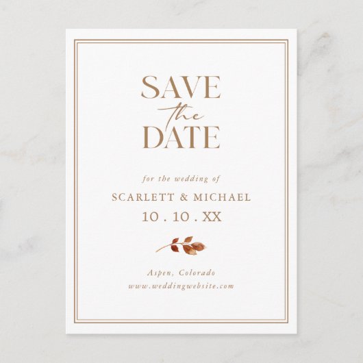 Elegante Fall Save the Date Postkarte (Vorderseite)