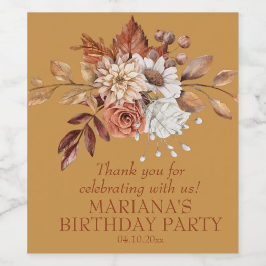 Elegante Fall Wasserfarbe Blütengold Weinetikett (Einzelnes Label)