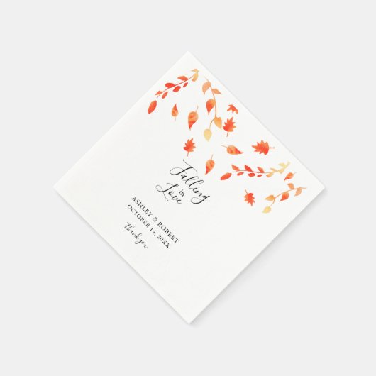 Elegante Fall-Wasserfarben-Blätter in Liebe fallen Serviette (Ecke)