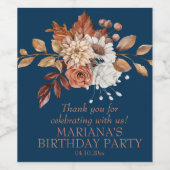 Elegante Fall Watercolor Floral Navy Blau Weinetikett (Einzelnes Label)