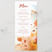 Elegante Fall Watercolor Foliage Hochzeit Menükarte (Vorderseite)