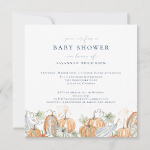 Elegante Fall Watercolor Pumpkin Baby Shower Einladung