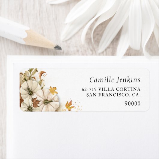 Elegante Fall White Pumpkin Rücksendeadresse (Insitu)