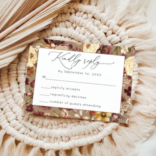 Elegante Fall Wildblume Floral Wedding RSVP Karte