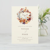 Elegante Fall Wildblume Foto Qr Code Hochzeit Einladung (Stehend Vorderseite)