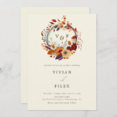 Elegante Fall Wildblume Foto Qr Code Hochzeit Einladung (Vorne/Hinten)
