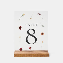 Elegante Fall Wildblume Hochzeit Tischnummer #8 Acrylschild