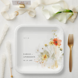 Elegante Fall Wildblume Pumpkin Wasserfarbenhochze Pappteller