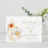 Elegante Fall Wildblume Pumpkin Wasserfarbenhochze Save The Date (Stehend Vorderseite)