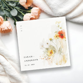 Elegante Fall Wildblume Pumpkin Wasserfarbenhochze Serviette