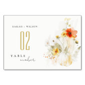 Elegante Fall Wildblume Pumpkin Wasserfarbenhochze Tischnummer (Rückseite)