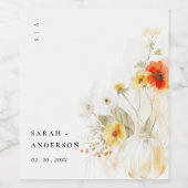 Elegante Fall Wildblume Pumpkin Wasserfarbenhochze Weinetikett (Einzelnes Label)