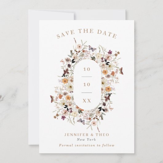 Elegante Fall Wildblume Rahmen Foto Hochzeit Save The Date (Vorderseite)