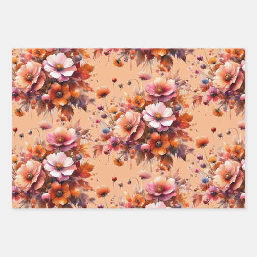 Elegante Fall Wildblumen Brown Bouquet Boho Geschenkpapier Set (Vorderseite 3)