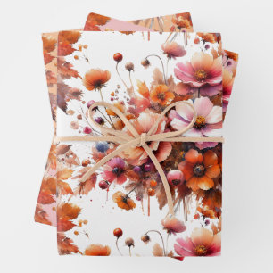 Elegante Fall Wildblumen Brown Bouquet Boho Geschenkpapier Set