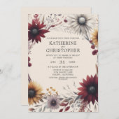 Elegante Fall Wildblumen Burgundy Wedding Einladung (Vorne/Hinten)