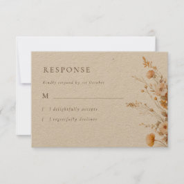 Elegante Fall Wildblumen Kraft Hochzeit RSVP Karte