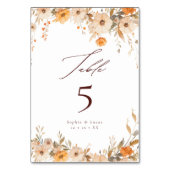 Elegante Fall Wildblumen Orange & Brown Wedding Tischnummer (Rückseite)