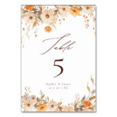 Elegante Fall Wildblumen Orange & Brown Wedding Tischnummer (Vorderseite)