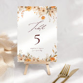 Elegante Fall Wildblumen Orange & Brown Wedding Tischnummer