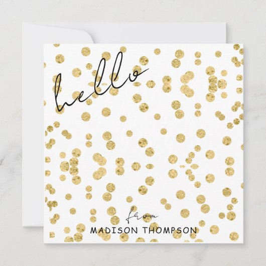 Elegante Falling Gold Glitzer Hallo Script Mitteilungskarte (Vorderseite)