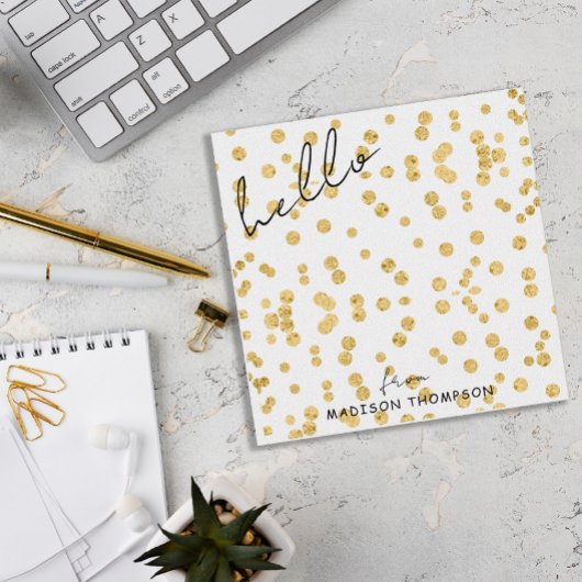 Elegante Falling Gold Glitzer Hallo Script Mitteilungskarte