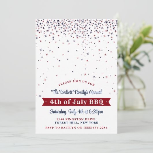 Elegante Fallstars 4. Juli Party Einladung (Stehend Vorderseite)