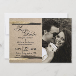 Elegante falsche Gold- und schwarze Pinselstriche Save The Date