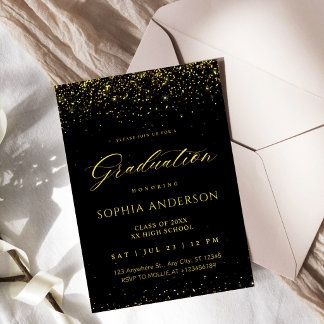 Elegante falsche Goldkonfetti-Schwarz-Abschlussfei Einladung