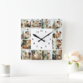 Elegante Familie 12 Foto Collage White Keepake Quadratische Wanduhr (Zuhause)
