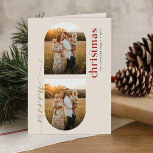Elegante Familien-Weihnachts-3-Foto-Bogen gefaltet Feiertagskarte