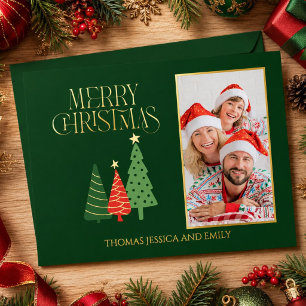 Elegante Familienfoto-Weihnachtsbaum-Goldfolie-Kar Folieneinladung