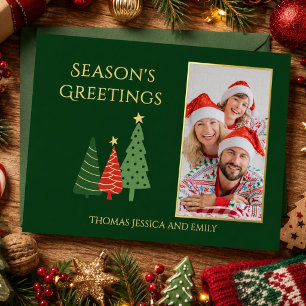 Elegante Familienfoto-Weihnachtsbaum-Goldfolien-Ka Folieneinladung