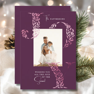 Elegante Familienfoto-Weihnachtsfreude Floral Rosa Feiertagskarte