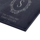 Elegante Familienname Monogram Navy Schneidebrett (Ecke)