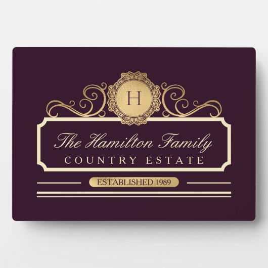 Elegante Family Zuhause Gold Burgundy Plum Fotoplatte (Vorderseite)