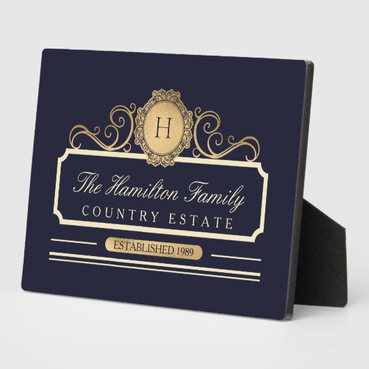 Elegante Family Zuhause Gold Navy Fotoplatte (Seite)