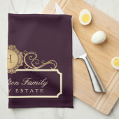 Elegante Family Zuhause Monogram Burgundy Plum Win Geschirrtuch (Viertel Falte)